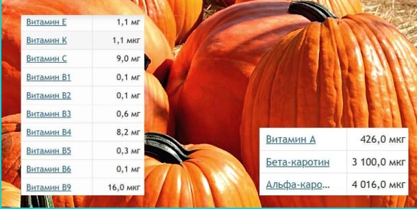 Содержание витаминов в тыкве