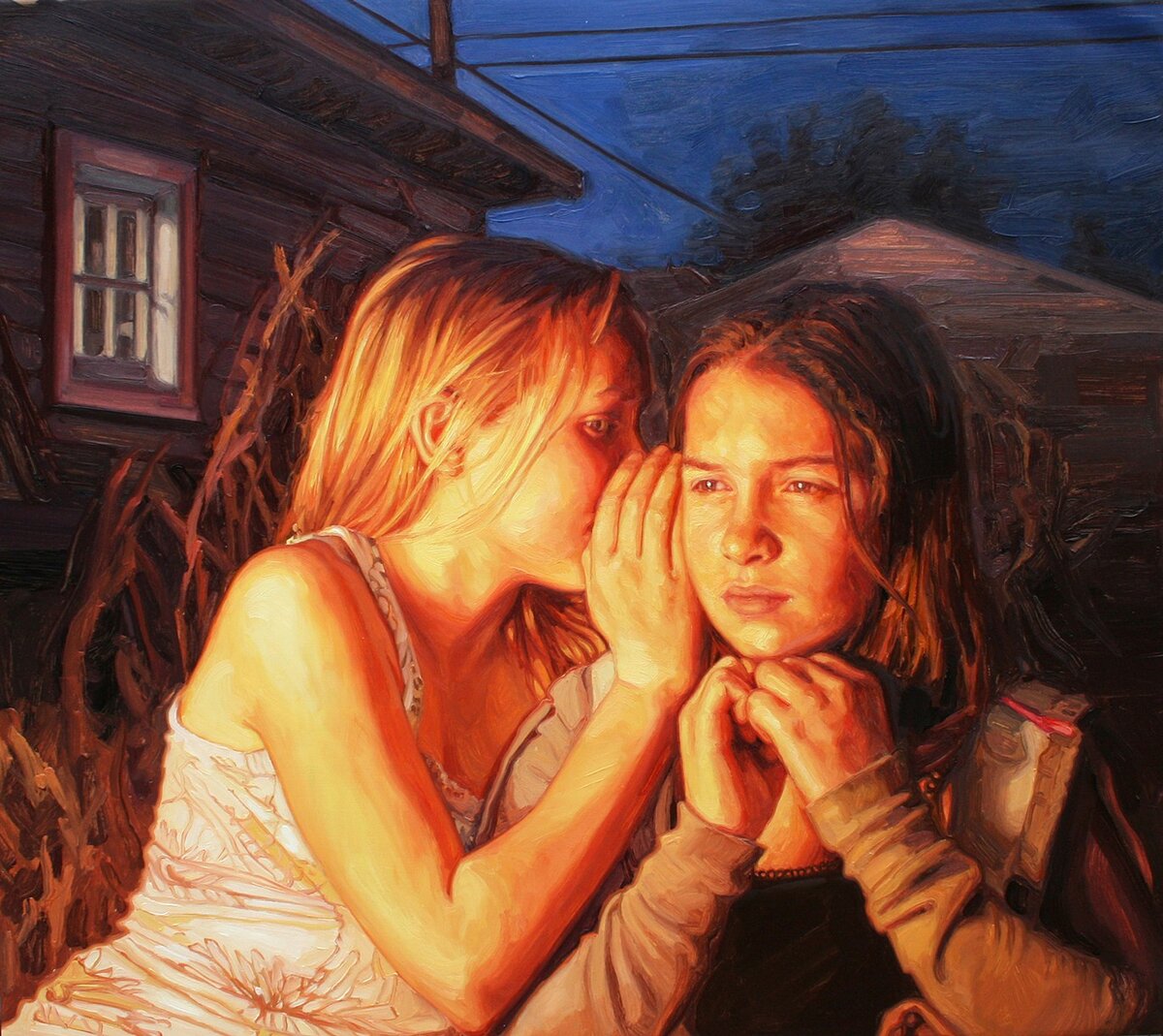 Художник Лаура Сандерс. Подруги. https://laurasandersart.com/artwork/3168128_By_Fire_Light.html