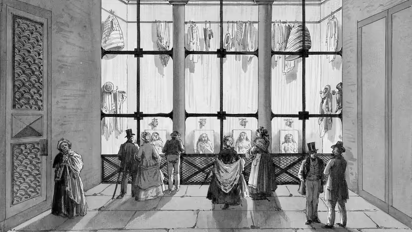 На этом рисунке показано, как в середине XIX века в парижском морге зеваки разглядывали неопознанные трупы. До появления холодильников на трупы медленно капала холодная вода, чтобы сдержать разложение. НАЦИОНАЛЬНАЯ БИБЛИОТЕКА ФРАНЦИИ. 