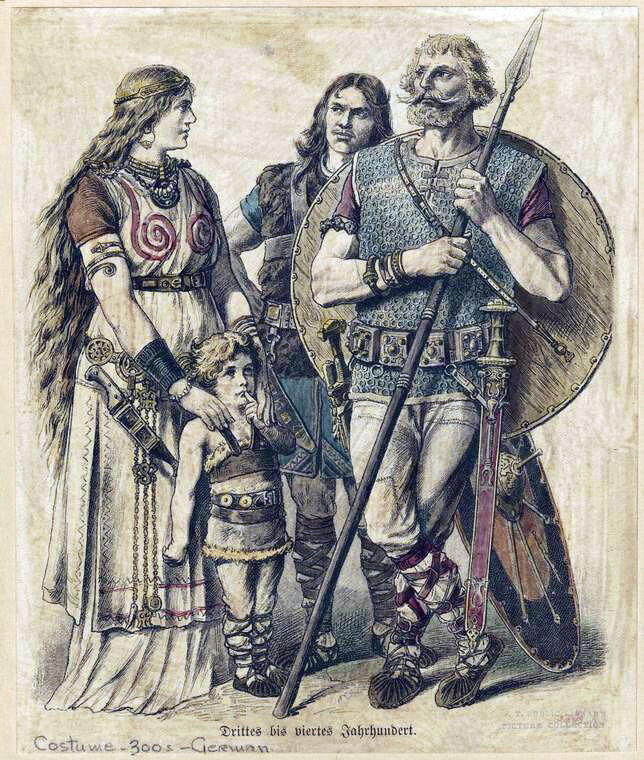 3. Ancient german family. Illustration from Costumes of all nations