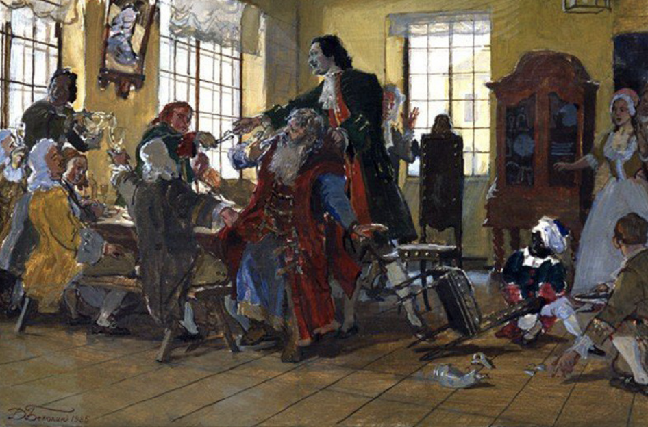 Петр I стрижет бороды. Источник: wikipedia.org