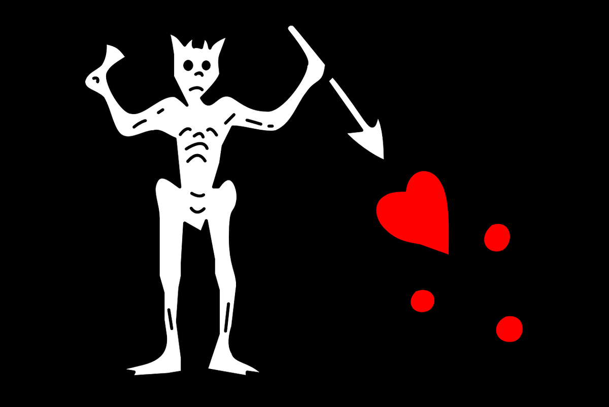 На флаге изображен дьявол, держащий в руках песочные часы (символ неотвратимости смерти) и готовящийся пронзить копьём человеческое сердце