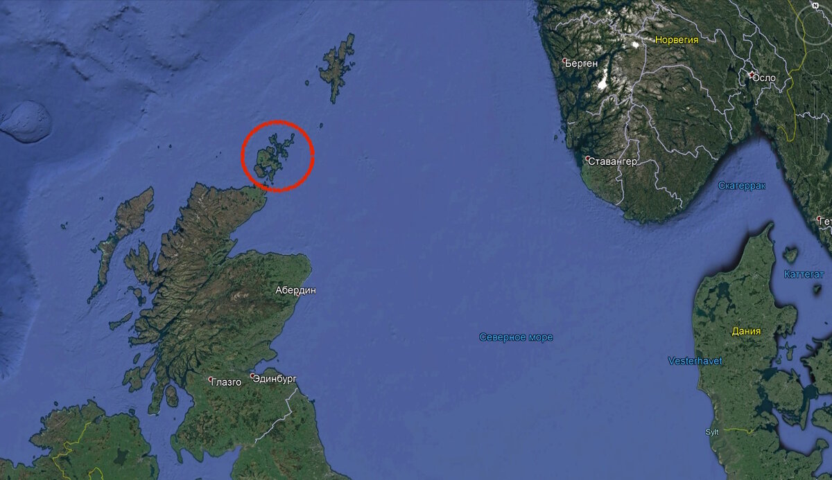Оркнейские острова на карте. Листайте галерею, чтобы разглядеть остров Норт Роналдсей и "насладиться" его пейзажами