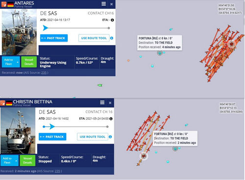 Маневры судов Antares и Christin-Bettina по прикрытию "Фортуны"