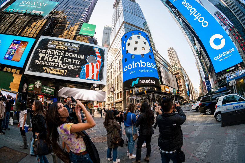 Coinbase дебютирует на NASDAQ в Нью-Йорке. Фото: Richard B. Levine / imago images / Levine-Roberts / TASS