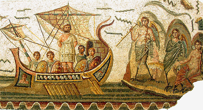 Одиссей и сирены. Мозаика, III в.