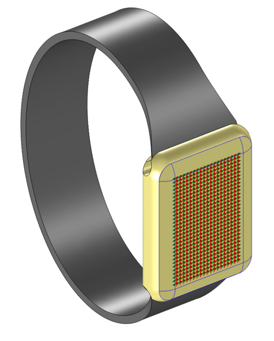 Емкостный датчик встроен в стеклянный (прозрачный) циферблат часов. Ремешок и корпус часов приведены только для визуализации.