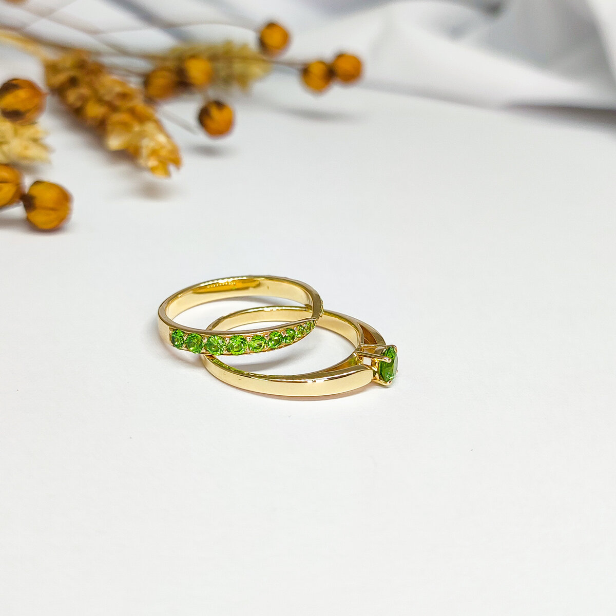 Двойное кольцо-трансформер с природным демантоидом - 40140