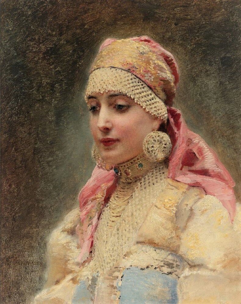 Константин Маковский. "Боярыня". Знаменит серией портретов русских красавиц. Обратите внимание на серьги