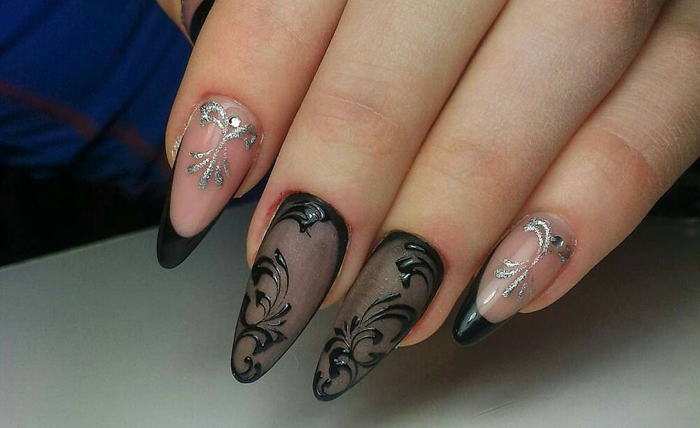 Черный френч дизайн ногтей