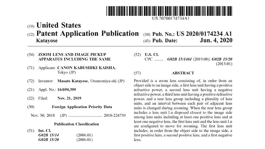 Патентная заявка на Canon RF 100-600mm f/4.5-7.1