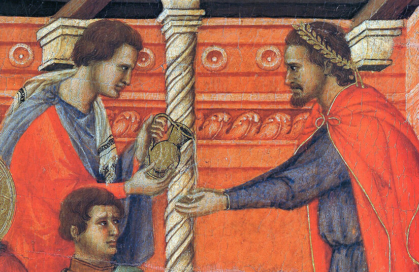 Дуччо ди Буонисенья. Маэста, фрагмент (Пилат умывает руки), 1308-1311