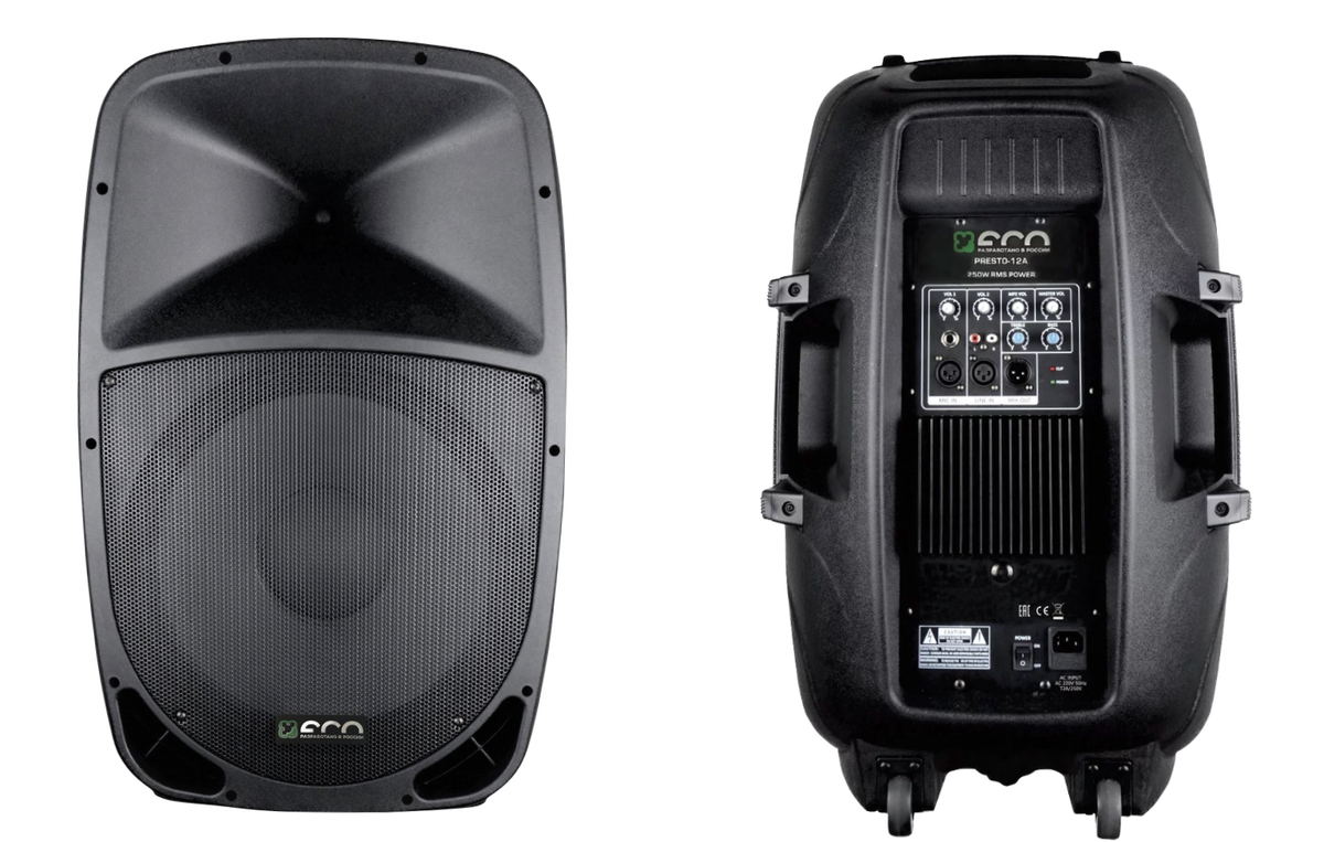 ECO PRESTO-12A Активная акустическая система. Мощность (RMS) – 250 Вт, max – 500 Вт. Кофигурация: 12″ + 1.75″, 2 микр