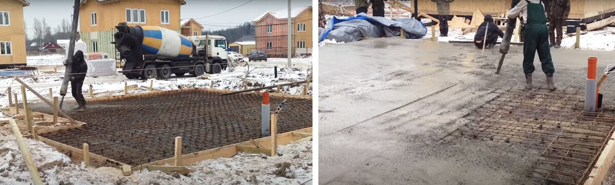   С помощью бетононасоса плиту залили быстро. Фото с канала Всё по уму на стройке