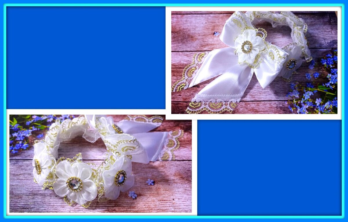 модель выполнена из атласной ленты.