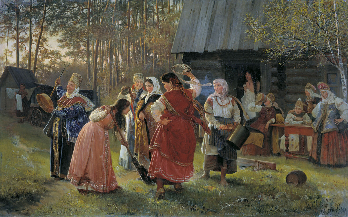 «Девичник», А. И. Корзухин. 
Источники для статьи: «История слов», В. В. Виноградов; этимологические словари Л. В. Успенского, Н. М. Шанского, А. В. Семенова, Г. А. Крылова, А. Г. Преображенского; «Сани, ладья и кони как принадлежности похоронного обряда» Д. Н. Анучин; толковый словарь В. И. Даля; 