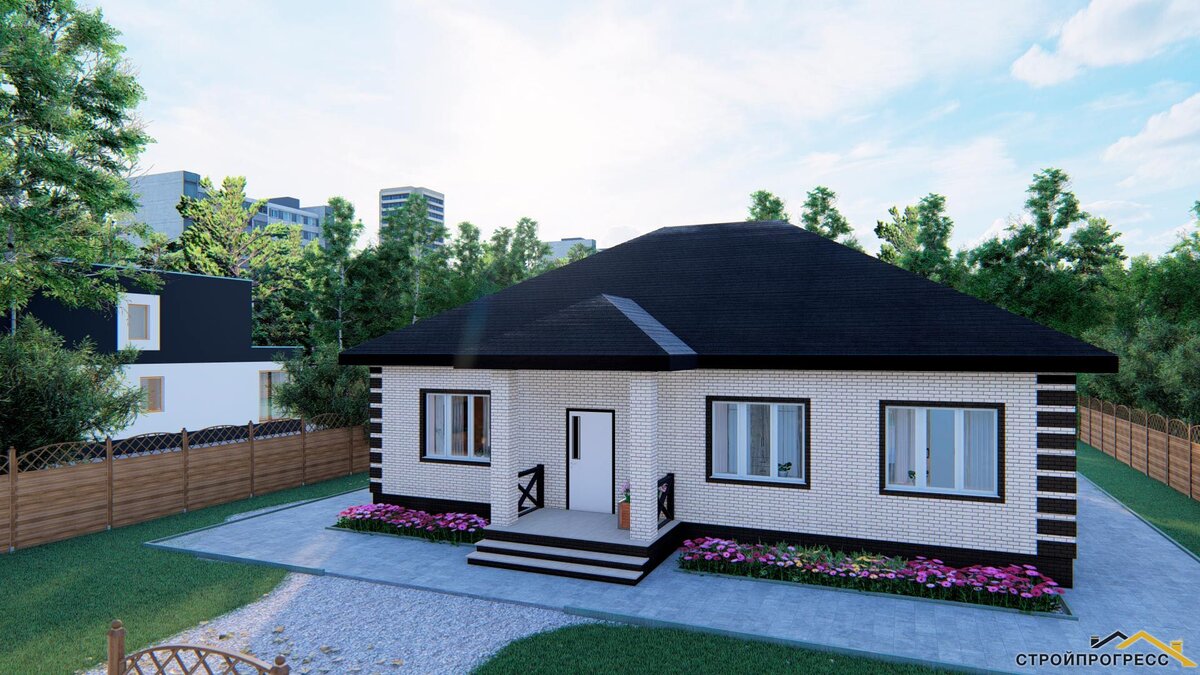 Проект одноэтажного дома с тремя спальнями 120 м2.