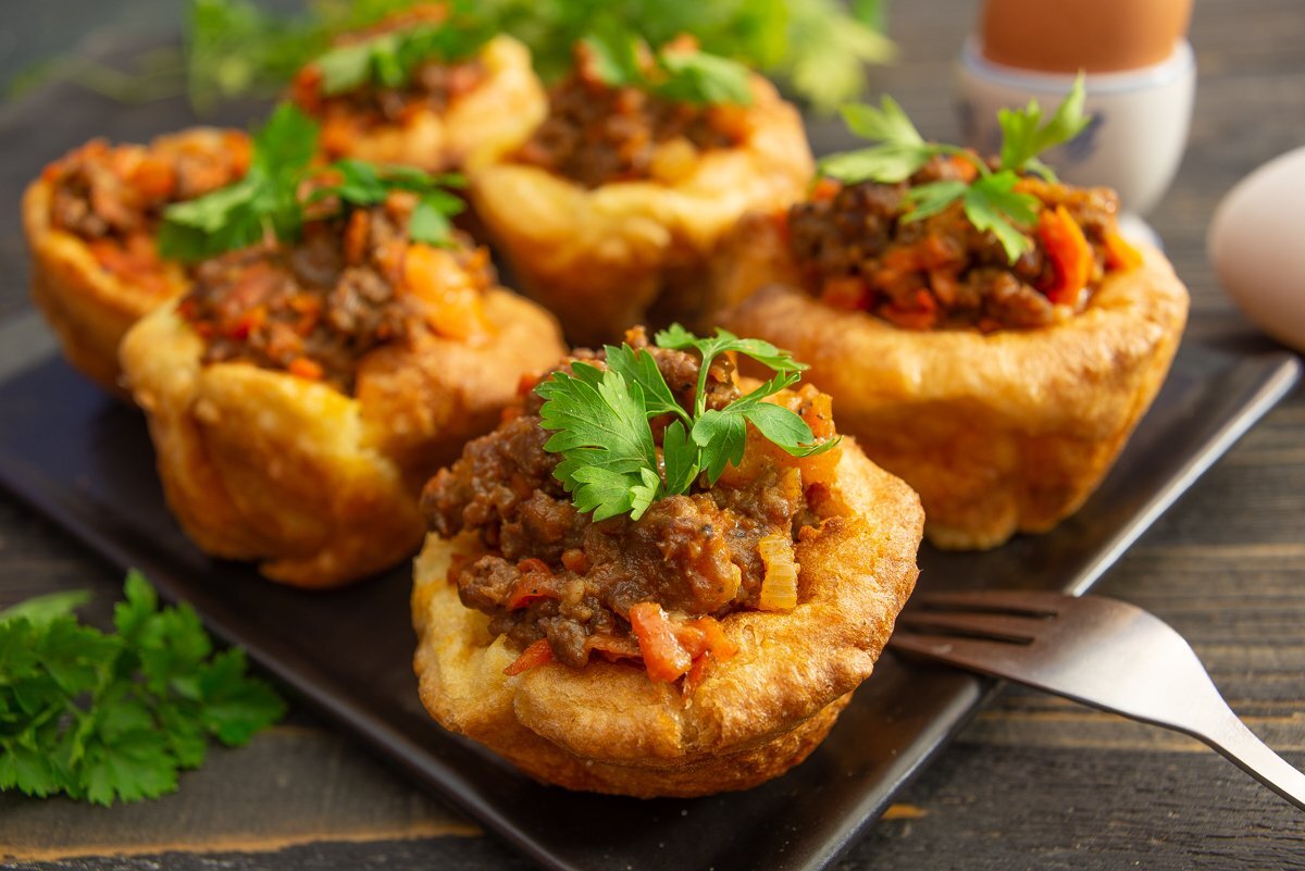 Йоркширский пудинг, вариант сервировки