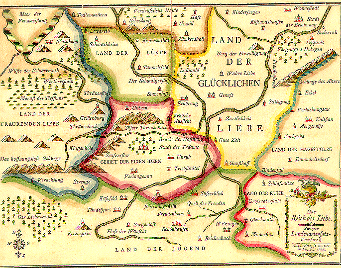 Неизвестный автор. Карта Королевства Любви (Das Reich der Liebe). Лейпциг. 1777 год