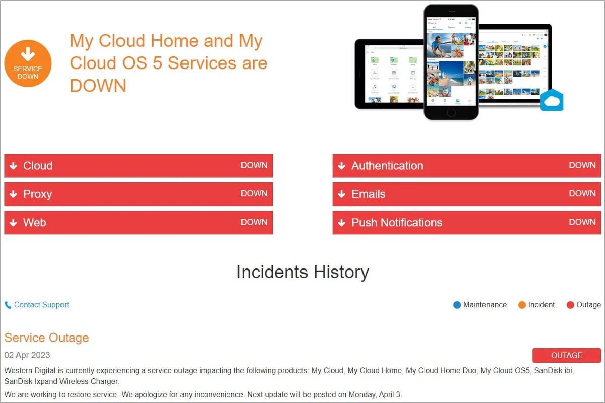 Панель статусов сервисов My Cloud