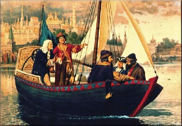 Рисунок 2. Юный Пётр учится командовать флотом