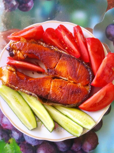 Фото обеда: запеченная рыба с овощами