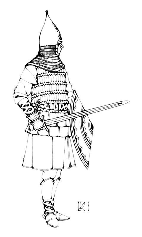 Рисунок-реконструкция русского воина.