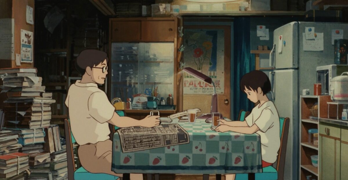 Сидзука и отец сидящие за столом