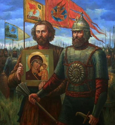 Минин и Пожарский с иконой Божией Матери