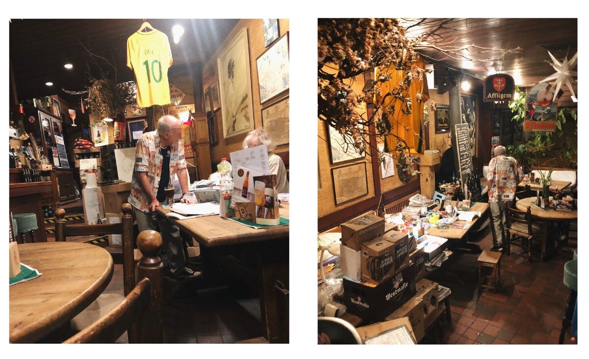 Фото 1: владелец разговаривает со своим приятелем. Фото 2: обстановка в баре