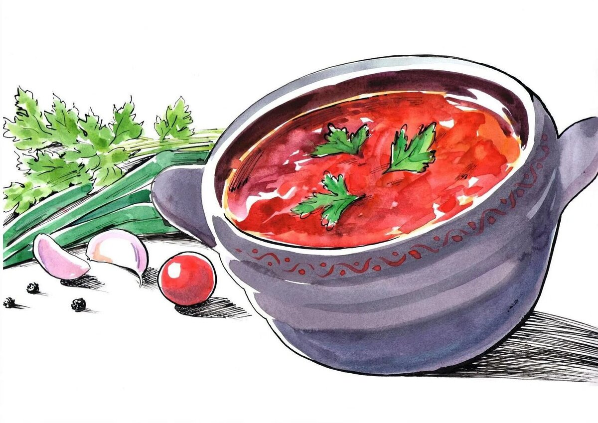 борщ карандашом. первые блюда вектор. как нарисовать борщ. кастрюля с надписью. нарисовать борщ.