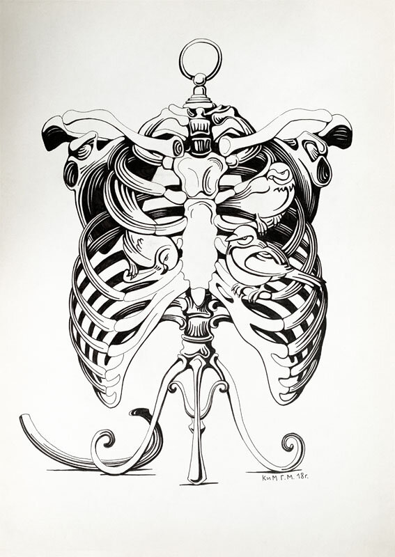 Генрих Ким - Вне  тела. Бумага, линер, 430х305 мм, 2018 г.
