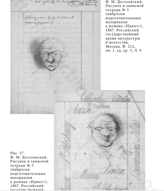 рисунки Ф.М. Достоевского к роману "Идиот". Эти рисунки приводятся в книге "Русские реализмы" Молли Брансон.