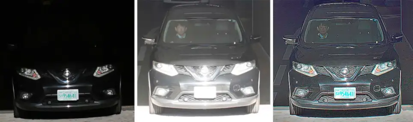    Справа — кадр, снятый на новый сенсор. Слева и по центру — недоэкспонированный и переэкспонированный снимки с обычной камеры