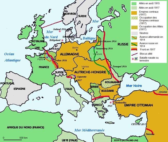 Карта европы в 1915 году