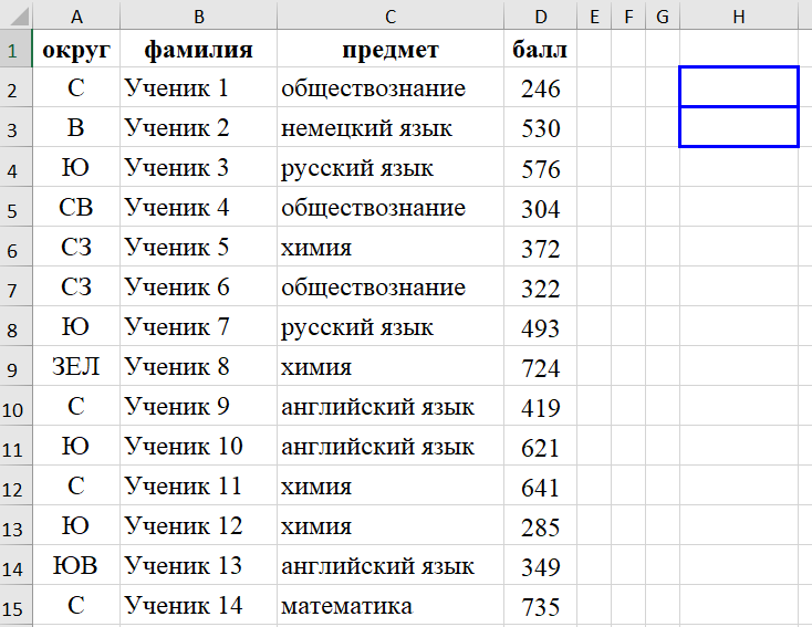 Таблица содержащая 1000 записей