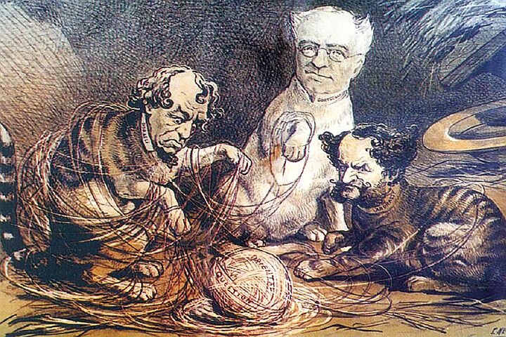 Горчаков, Бисмарк, Дизраэли на карикатуре в английской прессе.