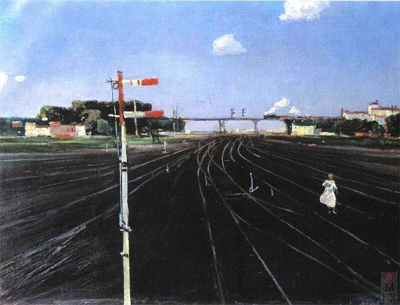 Г.Г. Нисский. На путях. Май. 1933. Х.М. 51х70. Волгоградский музей изобразительных искусств