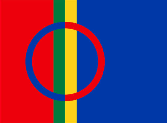 Саамский флаг, утвержденный 15 августа 1986 года.  Автор - Астрид Боль.