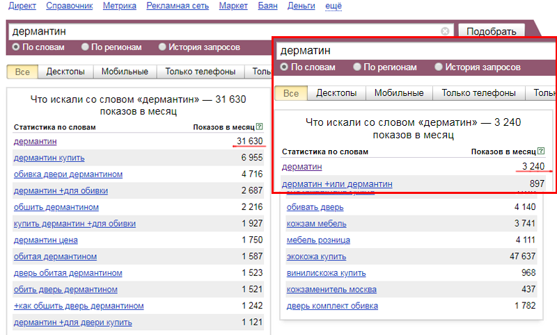 Дерматин статистика поисковых запросов