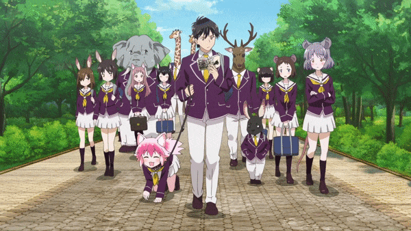 ГИФ'ка из аниме: выгул волчицы на поводке.