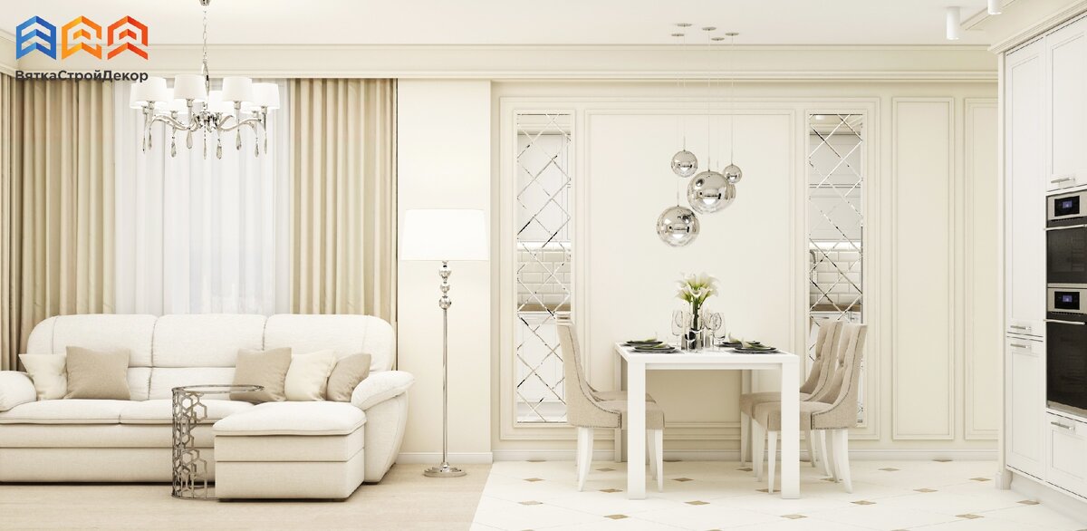 Дизайн-проект кухни-гостиной в ЖК "Алые паруса"