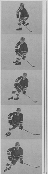 Повороты по большой дуге влево и вправо эффективно выполняются скрестными шагами. Техника их выполнения схожа с бегом скрестными шагами.

При повороте влево хоккеист наклоняет туловище в сторону поворота, перенося ОЦМ тела на левую ногу, согнутую в коленном и голеностопном суставах, плечи разворачивает в сторону поворота. Затем выполняет отталкивающее движение внешним ребром лезвия конька левой ноги, одновременно перенося по дуге правую ногу и плавно ставя ее на лед внутренним ребром лезвия конька. После этого левой ногой осуществляет свободный мах, и она подтягивается, а правой производит отталкивание внутренним ребром конька в сторону поворота до полного выпрямления ноги в коленном суставе.
Поворот скрестными шагами влево
Полный цикл состоит из отталкивающих движений левой и правой ногой. Таким же образом выполняется поворот вправо. Одна из особенностей этого поворота заключается в том, что движения ног асимметричны: «внутренняя» нога согнута в коленном суставе и отталкивание ею выполняется внешним ребром лезвия конька. «Внешняя» нога переносится скрестным движением с последующим толчком внутренним ребром конька. Величина углов наклона туловища и сгибание «внутренней» ноги зависят от анатомо-морфологических особенностей хоккеиста, величины скорости и радиуса поворота. Чем выше скорость и круче поворот, тем больше наклон туловища и сгибание ноги, чтобы противодействовать возрастающим в связи с этим центробежным силам. Поворот по большой дуге можно выполнять переступанием и толчками одной ногой («внешней» относительно направления поворота), в то время как «внутренняя» нога не отрывается ото льда и скользит на внешнем ребре лезвия конька, развернутая носком в сторону поворота. Этот поворот, наиболее простой по технике выполнения, менее эффективен и в современном хоккее применяется относительно редко.