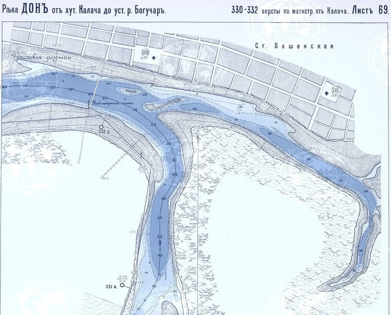 Река Дон и станица Вёшенская. Фрагмент атласа "Подробные планы реки Дона" (1897). Фото: Геопортал РГО