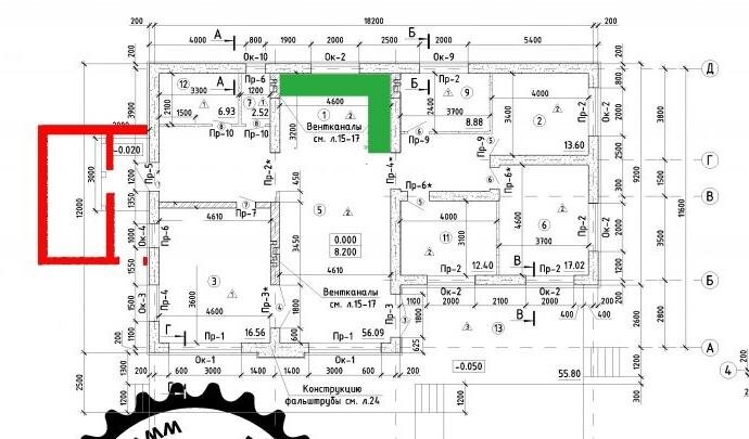 Пристроенная котельная показана красным