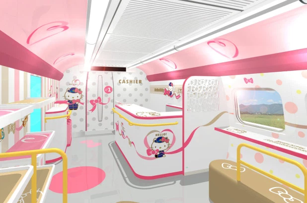 Дизайн интерьера вагона "Hello Kitty" железной дороги Западной Японии

