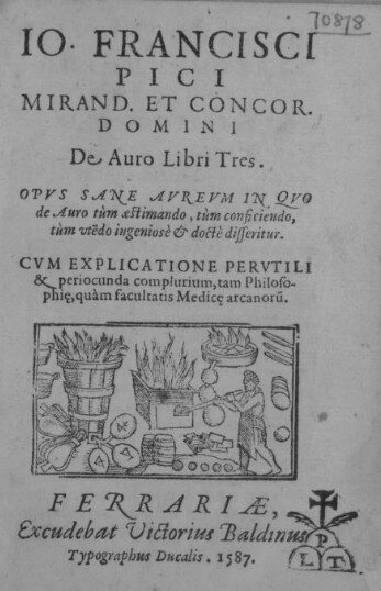 Пико делла Мирандола. "О золоте в трех книгах" (Феррара, 1587)