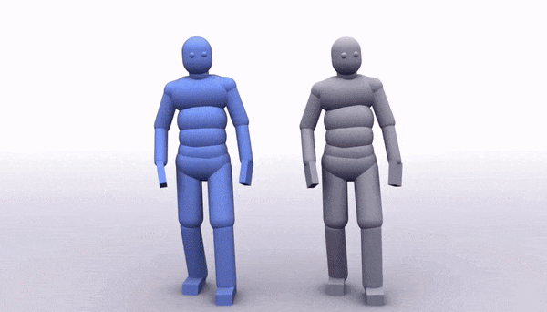 Сравнение  euphoria (слева) и ragdoll (справа)