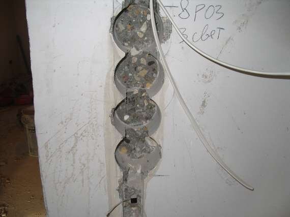 Так выглядят подрозетники выполненные с помощью технологии алмазного бурения