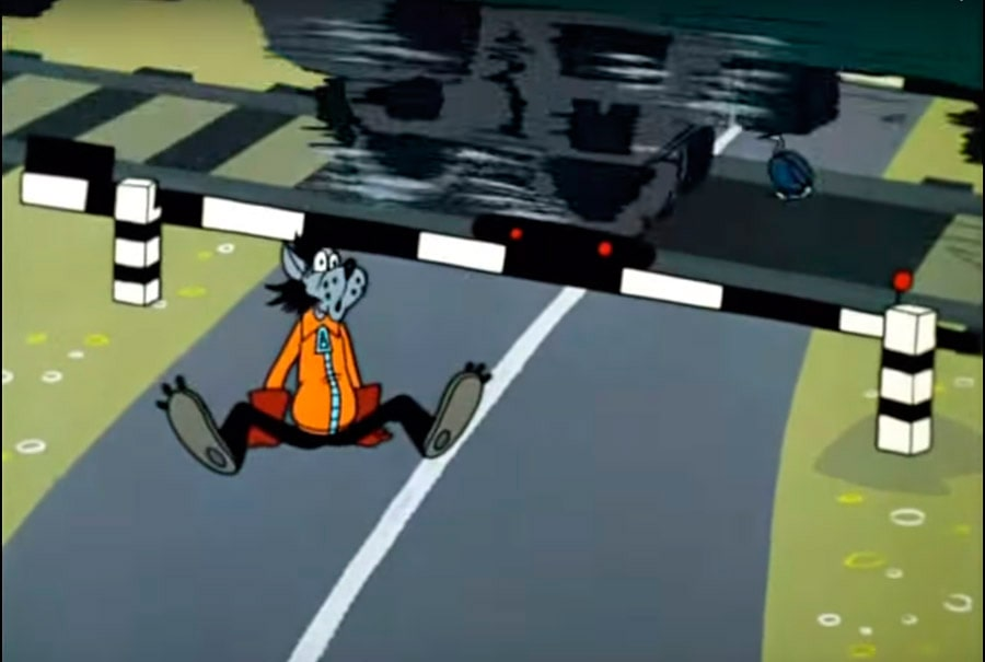 ну погоди третий выпуск на дороге. ну погоди выпуск 3. ну погоди третий выпуск 1971. шлагбаум мультик. ну погоди 3 серия на дороге.